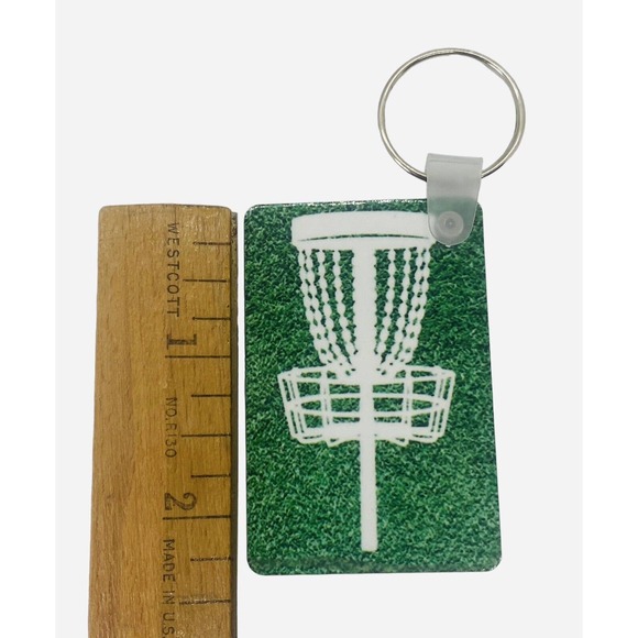 Disc Golf Keychain DISCGOLF BASKET Turf GREEN Custom Made Key Ring Hardboard - Picture 3 of 7